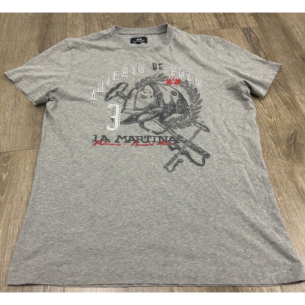 La Martina Buenos Aires Men’s XL Graphic T Shirt Gray Abierto De Polo #3